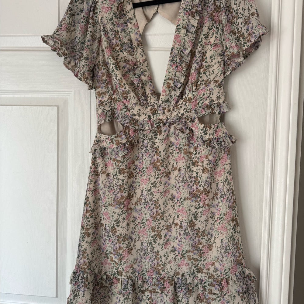 Storia Floral Cutout Midi Dress - Pink and Green
